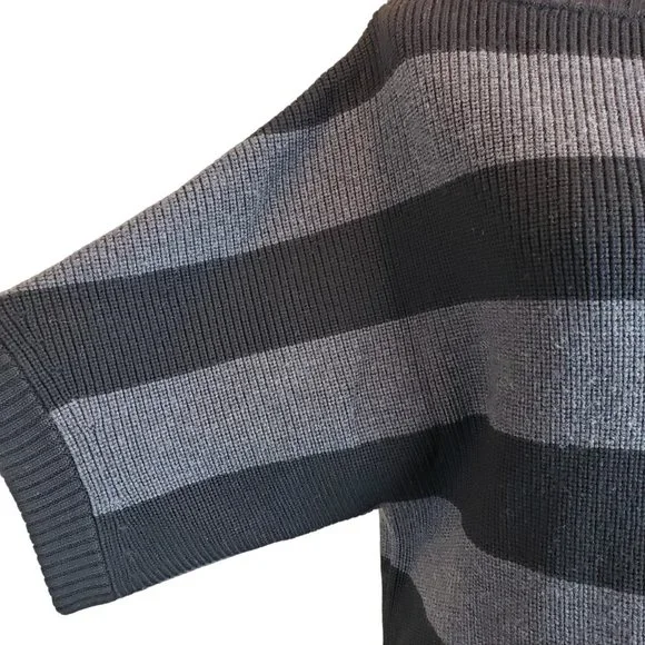 Tory Burch Heavy Warm 100% Wool Oversize Sweater Black Gray Wide Stripe M